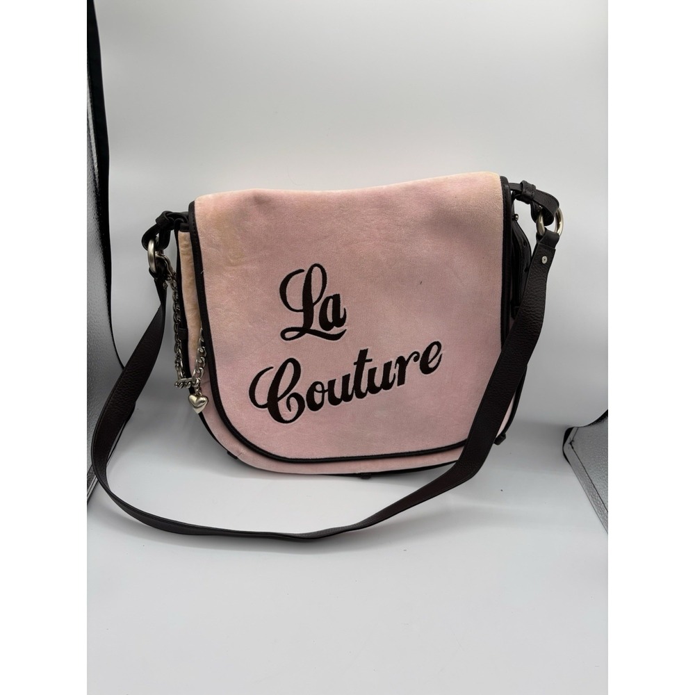 Juicy Couture Vintage Pink Messenger‎ Bag La Couture Velour Dangle Charm